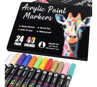 AEDAGA 48 Couleurs Feutre Acrylique, 24 Stylos Marqueur Peinture Acrylique À Double Pointe Pinceau Pour Enfants Et Adultes, Acrylic Marker Pour Pierres, Œufs, Bois, Toile, Plastique, Verre