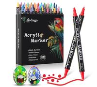 AEDAGA 48 Couleurs Feutre Acrylique, Marqueur Acrylique Double Pointe (Fine & Ronde), Acrylic Marker pour Enfants et Adultes, Feutres Coloriage Adulte pour Verre, Pierre, Bois, Toile, Papier, Œufs