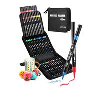 AEDAGA 48 Couleurs Feutres Acrylique, Double Pointe Marqueur Acrylique (Pinceau & Fine) pour Adultes et Enfants, Acrylic Marker pour Œufs, Bois, Pierre, Toile, Plastique, Verre, Céramique
