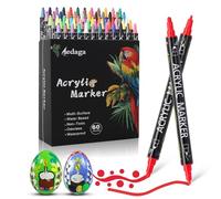 AEDAGA 60 Couleurs Feutre Acrylique, Marqueur Acrylique Double Pointe (Fine & Ronde), Acrylic Marker pour Enfants et Adultes, Feutres Coloriage Adulte pour Verre, Pierre, Bois, Toile, Papier, Œufs