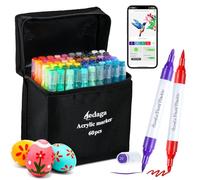 AEDAGA 60 Couleurs Numérotés Feutre Acrylique avec App Gratuite, Marqueur Acrylique Double Pointe (Pinceau et Fine) pour Adultes et Enfants, Feutres Coloriage Adulte pour Œufs, Bois, Pierre, Toile