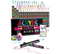 AEDAGA 60 Feutre Acrylique avec App, 120 Couleurs Acrylic Paint Marker | Liquide Direct | Double Pointe Pinceau | Séchage Rapide | Non toxique | Feutre Coloriage Adulte pour Bois, Œufs, Verre