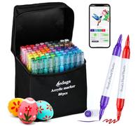 AEDAGA 80 Couleurs Feutre Acrylique avec App, Acrylic Marker Double Pointe | Pointe Pinceau & Fine | Numérotés | Séchage Rapide | Non toxique | Feutre Coloriage Adulte pour Bois, Œufs, Pierre, Verre