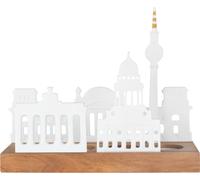 äder Objet lumineux Silhouette de la ville de Berlin Porte-bougie à chauffe-plat Porcelaine Bois d'acacia