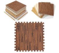 AEDNX Tapis de sol épais en mousse EVA à grain de bois, tapis de protection de sol, tapis d'exercice puzzle avec bordures, pour salle de sport à domicile, appartement, salle de jeux, danse (marron)