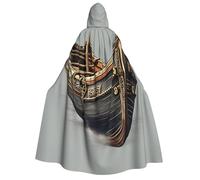 aeegda Cape à capuche pour homme et femme avec imprimé de bateaux vikings pour cosplay, bal masqué, carnaval, festival en plein air