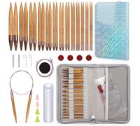 Aeelike 13pcs Aiguilles Circulaires Tricot, 3mm-10mm Aiguille Circulaire Interchangeables en Bambou, Kit Aiguilles Circulaires avec Rangement et Accessoires pour les Débutants et les Professionnels
