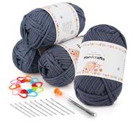 Aeelike 200g Pelote de Laine pour Crochet, Fil Coton pour Crochet avec des Mailles Bien Visibles, Laine Epaisse Simple Chunky pour Débutants, Grosse Laine à Tricoter à la Main, Bleu Denim