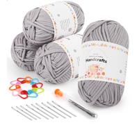 Aeelike 200g Pelote de Laine pour Crochet, Fil Coton pour Crochet avec des Mailles Bien Visibles, Laine Epaisse Simple Chunky pour Débutants, Grosse Laine à Tricoter à la Main, Gris Clair