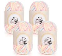 Aeelike 400g(4x100g) Laine Chenille, Pelote de Laine Moelleux et Epais à Tricoter à la Main, Laine Layette Bebe à Tricoter, Laine Coton Douce en Peluche pour Couverture Bébé, Fleurs Cluster