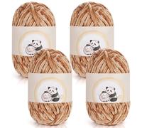 Aeelike 400g(4x100g) Laine Chenille, Pelote de Laine Moelleux et Epais à Tricoter à la Main, Laine Layette Bebe à Tricoter, Laine Coton Douce en Peluche pour Couverture Bébé, Kaki clair