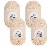 Aeelike 400g(4x100g) Laine Chenille, Pelote de Laine Moelleux et Epais à Tricoter à la Main, Laine Layette Bebe à Tricoter, Laine Coton Douce en Peluche pour Couverture Bébé, Camel