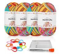 Aeelike 4X50g Laine Crochet Coton pour Crochet avec Accessoires Tricot, Chunky Pelote de Laine pour Débutants, Grosse Laine à Tricoter à la Main, Fil Crochet Coloré avec Mailles Bien Visibles