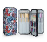 Aeelike Étui de rangement pour aiguilles à tricoter - Double sac de rangement avec fermeture éclair pour crochet tunisien - Ensemble d'aiguilles à tricoter et accessoires de tricot - Totem bleu (sans