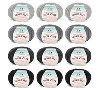 Aeelike Fil de Laine Mérinos pour Tricot - 12 x 50g Laine Mérinos Douce pour Crochet Chaussettes Chaudes, Chapeau, Couverture, Écharpe, Vêtements - Série Black Grey - Ensemble de Laine à Tricoter pour