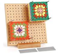 Aeelike Granny Square Crochet, 20×20cm Planche de Blocage Crochet en Bois ave 20 pcs Épingles en Métal et Base Solide, Blocking Board pour Projets de Tricot