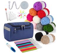 Aeelike Kit Crochet avec Fil à Crocheter, Crochet Débutant Complet utile pour débutants, Enfants, Adultes, 2,0-8,0 mm Ergonomique Aiguille à Crochet, sac à crochet Bleu Marine, Tricot Accessoires