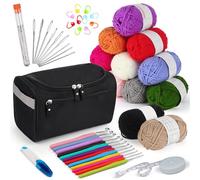 Aeelike Kit Crochet avec Fil à Crocheter, Crochet Débutant Complet utile pour débutants, Enfants, Adultes, 2,0-8,0 mm Ergonomique Aiguille à Crochets, sac à crochet, Tricot Accessoires (Noir)