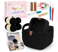 Aeelike Kit Crochet Debutant Complet Français, 2 pcs Kit de Crochet DIY pour Carré Paniers, Comprend du 4 pelotes de Fill, des Crochets, Accessoires, des et Instructions - Noir