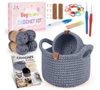 Aeelike Kit Crochet Debutant Complet Français, 2 pcs Kit de Crochet DIY pour Circulaire Paniers, Comprend du 4 pelotes de Fill, des Crochets, Accessoires, des et Instructions - Gris Foncé