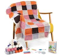 Aeelike Kit de Crochet Granny Square pour Débutants avec Crochets 4,5 mm et 4,0 mm, Fil à Crocheter 5 ply, Accessoires, Kit Crochet avec Instructions Étape par Étape, Carreaux Colorés