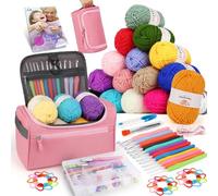 Aeelike Kit de crochet pour débutants, avec 16 fils, portable, 2,0 à 8,0 mm, poignée ergonomique douce, accessoires, boîte de rangement transparente, sac