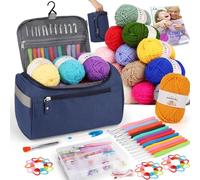 Aeelike Kit de Crochet pour Débutants, avec 16 Fils, pour Débutants, 2,0 à 8,0 mm, Poignée Ergonomique Douce, sac à Crochet Bleu Marine Portable, Accessoires à Crochets, Boîte de Rangement