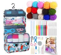 Aeelike Kit de crochet pour débutants avec fil de 15 couleurs et livre d'introduction, kit de démarrage de 71 pièces, kit de démarrage tout pour adulte, kit d'apprentissage du crochet avec crochets