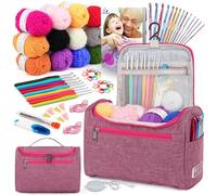 Aeelike Kit de crochet pour débutants, jeunes et vieux, premier kit de crochet pour adultes comprenant 23 crochets, 600 m, instructions (français non garanti), sac, accessoires et fournitures de