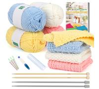 Aeelike Kit de tricot complet pour débutants, kit de tricot facile à tricoter comprenant un ensemble d'aiguilles à tricoter, un fil de coton, un torchon avec instructions étape par étape (français non