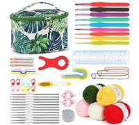 Aeelike Kits de crochet pour débutants, kit de démarrage au crochet, ensemble de crochet avec fil, ensemble de crochets ergonomiques en métal de 0,6 à 6,0 mm, accessoires et sac de rangement vert, kit