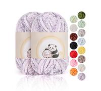 Aeelike Laine Chenille Rose Velours - 2 x 100 g - Pour Crochet et Tricot - Pelote Laine Grosse Maille Veloutée et Douce pour Enfants - avec Accessoires de Crochet pour Poupées, écharpes