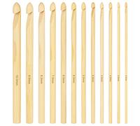 Aeelike Lot de 12 crochets ergonomiques en bambou avec papier de verre, 15 cm de long, crochets en bois de 3 mm à 10 mm, pour débutants, naturel