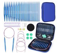 Aeelike Lot de 13 paires d'aiguilles à tricoter circulaires interchangeables avec étui et accessoires, 3 mm-10 mm, kit de tricot circulaire pour adultes débutants et adultes, bleu