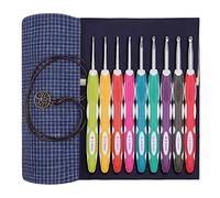 Aeelike Lot de 9 crochets ergonomiques avec poignée douce - Avec belle pochette pour les mains arthritiques - 2 à 6 mm - Avec tête de crochet en aluminium - Pour débutants et professionnels