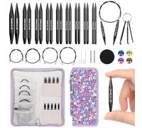 Aeelike Lot de 9 paires de mini aiguilles à tricoter circulaires interchangeables avec étui et câble, 3 mm-6 mm, aiguilles à tricoter rondes en métal, aiguilles circulaires courtes pour chaussettes
