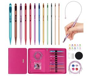 Aeelike Lot de crochets tunisiens interchangeables, crochets tunisiens en aluminium avec câbles, 12 tailles de 3 mm à 10 mm, aiguilles à crochet interchangeables extra longues pour couvertures