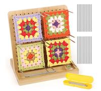 Aeelike Planche Blocage Crochet en Bois, Blocking Board Tricot pour Granny Square avec Base de Rangement, Blocage Crochet Planche avec 20 Aiguilles en acier, 1 boîte de rangement (20×20cm)