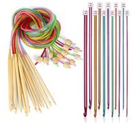 Aeeque 11pcs 27cm Aiguilles à Crochet Tunisien 2.0mm-8.0mm, 120cm Longue Aiguille à Crochet Afghanes Multicolores en Bambou, Aiguille Crochet Tricot en Aluminium Idéal pour Débutants Professionnels