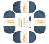 Aeeque Fil textile pour t-shirt, fil à crochet, fil à ruban, paniers, sacs, fil épais, 4 x 100 g, bleu cowboy