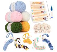 Aeeque Kit de Crochet Sorgenwürmchen Avec Têtes en Bois 20 mm, 125 g de Fil, 3,5 mm, Instructions DIY (Français Non Garanti) et Vers Soucis pour Débutants