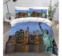 AEESS Housse de Couette 200x200 Statue De La Liberté 3D Imprimé Parure de lit Douce Hypoallergique 3 Pièces Vacances Américaines Bedding avec Fermeture Éclair et 2 Taie d'oreiller Adultes Ado Enfants