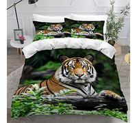 AEESS Parure de lit 140x200 Tigre du Bengale 3D Motif Housse de Couette Ultra Doux Respirante 3 Pièces Animaux Naturels Bedding avec Fermeture Éclair et 2 Taie d'oreiller Convient à Ado Enfants
