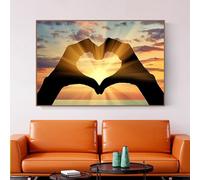 AEEYDDWE Poster unique de haute qualité, paysage coucher de soleil, couple, amour, cœurs, mains, tableau mural moderne pour salon, chambre à coucher, tableau mural élégant sur toile, sans cadre (80 x
