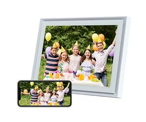 AEEZO Cadre Photo Numérique WiFi 10 Pouces Noir IP Ecran Tactile FHD 2K Smart Cloud 16 Go de Stockage, Facile à configuer, Rotation Automatique (Blanc)