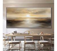 AEFOUU 1 grande toile abstraite moderne représentant un coucher de soleil, décor mural au design bleu et doré pour salon (40x80 cm, sans cadre)