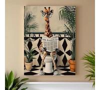 AEFOUU 1 tableau sur toile Girafe, décoration murale amusante, inspirante et créative pour salle de bain ou salon (70x90 cm, sans cadre)