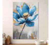 AEFOUU 1 toile imprimée « Fleur de lotus bleu vif » - Décoration murale abstraite moderne pour salon ou chambre (20x35 cm/Cadre intérieur)