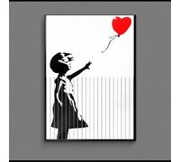 AEFOUU Affiche d'art graffiti de Banksy, fille avec ballon rouge, décoration murale abstraite en noir et blanc pour la maison, impression d'art de rue (20x35cm/cadre intérieur)