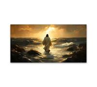 AEFOUU Affiche d'art religieux classique représentant Jésus marchant au coucher du soleil, grande toile (80x160 cm, sans cadre), décoration pour la maison ou l'église